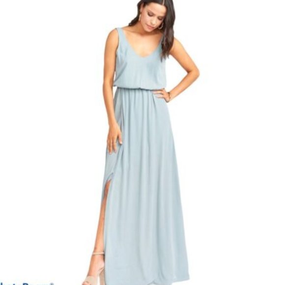 Show Me Your MuMu Kendall Maxi Dress in Steel Blue Chiffon - Picture 1 of 9